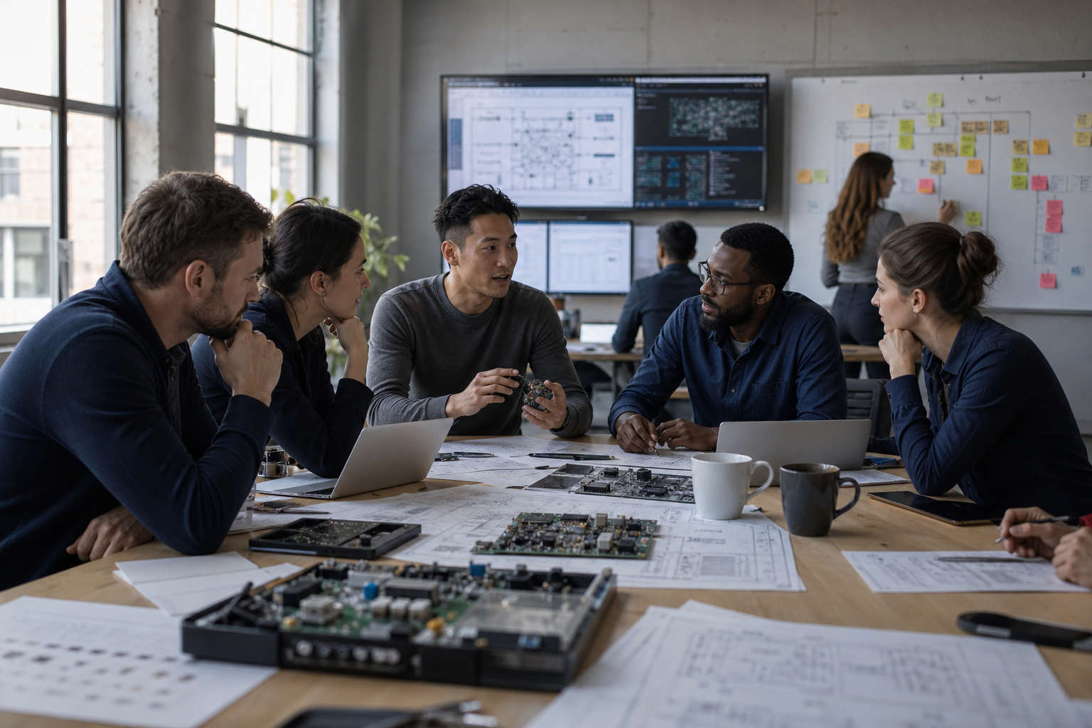 Modern Workspace with Collaborative Engineers and Designers